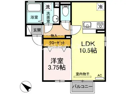 グランドソレーユ(1LDK/2階)の間取り写真