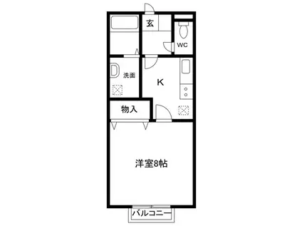 ロンドベル県央B(1K/1階)の間取り写真