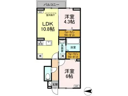 ディーレジデンスM川北(2LDK/1階)の間取り写真