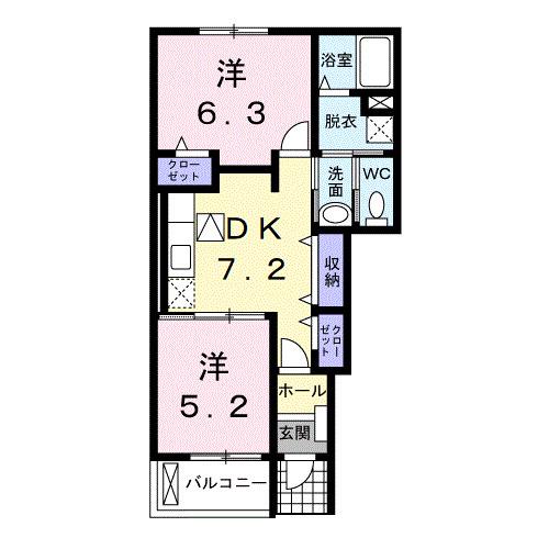 プランドール2(2DK/1階)の間取り写真