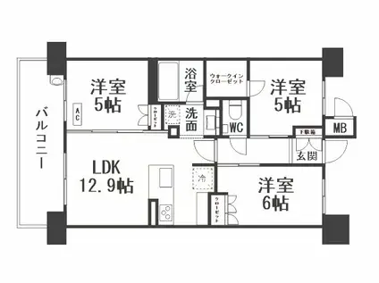 サンパーク企救丘グラッセ(3LDK/5階)の間取り写真