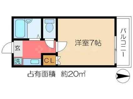 ヒッコリー(1K/2階)の間取り写真