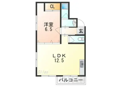 ハイツ梶本(1LDK/2階)の間取り写真