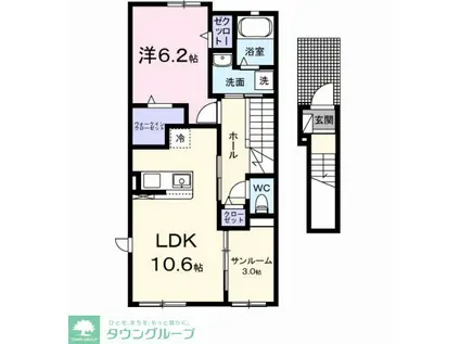 マニフィーク(1LDK/2階)の間取り写真
