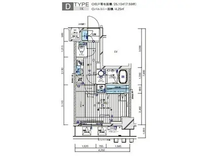 メインステージ横濱伊勢佐木III(1K/6階)の間取り写真