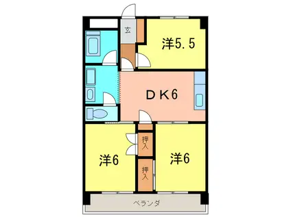 東栄マンション(3DK/6階)の間取り写真