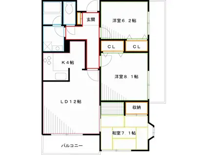 武蔵野パークヒルズ(3LDK/3階)の間取り写真