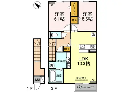 セジュールマルヤマ II番館(2LDK/2階)の間取り写真