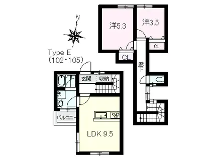 グリーンホームズII(2LDK/1階)の間取り写真