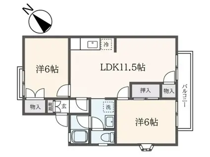 リブレーヌ・アン(2LDK/2階)の間取り写真
