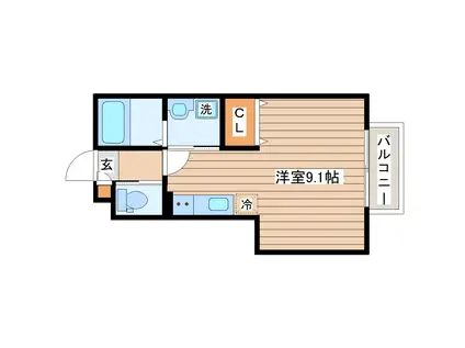 根岸A棟(ワンルーム/1階)の間取り写真