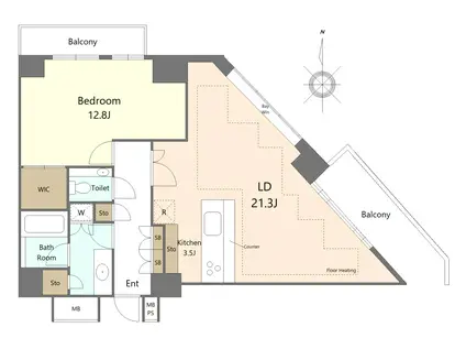 ルネッサンスタワー上野池之端(1LDK/37階)の間取り写真