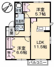 セフィラハイツII C棟(2LDK/2階)の間取り写真