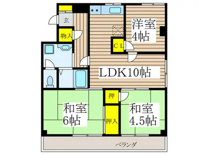ドミール八坂(3LDK/4階)の間取り写真