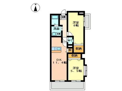 ラ・フォンテーヌ(2LDK/3階)の間取り写真