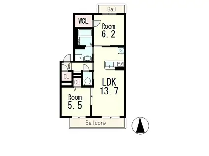 メゾンドエクセル(2LDK/3階)の間取り写真