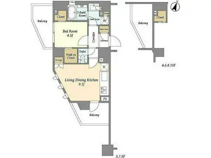 リバーレ鷺沼(1LDK/7階)の間取り写真