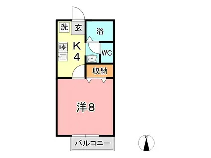 宮原マンション小溝A棟(1K/2階)の間取り写真