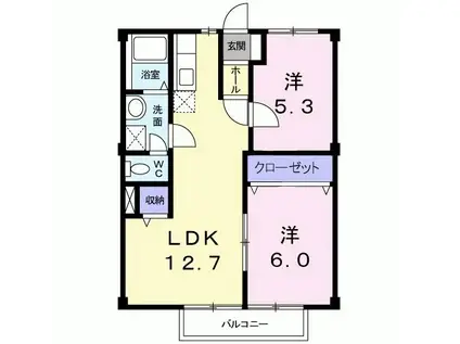 ニューシティMIII(2LDK/1階)の間取り写真