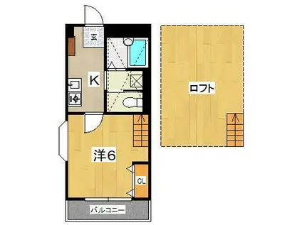 エステューディオII(1K/2階)の間取り写真