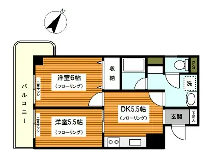 ロイヤルドレイク(2DK/3階)の間取り写真