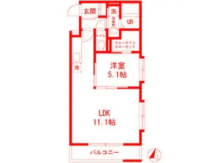 ソレアードビスタ三ツ沢(1LDK/1階)の間取り写真