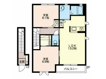 メゾンソレイユ A(2LDK/2階)の間取り写真