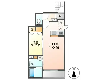 アウローラⅡ(1LDK/1階)の間取り写真