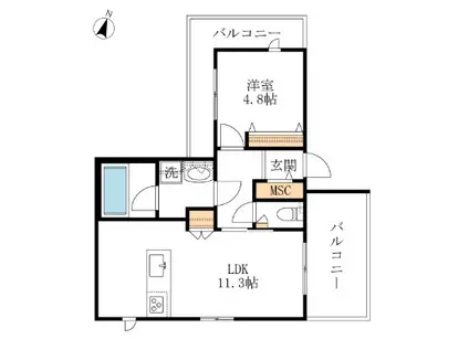 AF ペット共生・九重レジデンス(1LDK/3階)の間取り写真