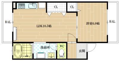 サンハイツウラノ(1LDK/1階)の間取り写真