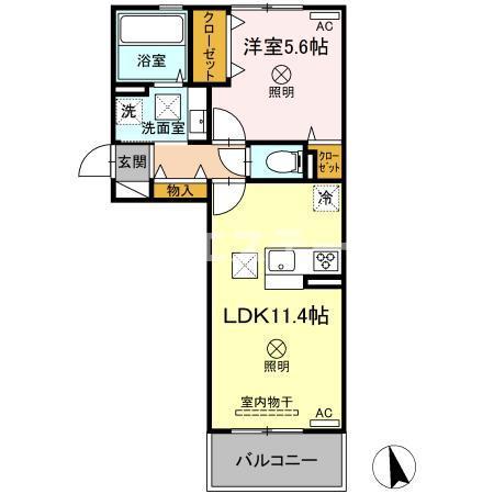 カーサ八代(1LDK/2階)の間取り写真