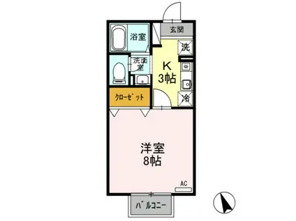 セゾンけやき(1K/2階)の間取り写真