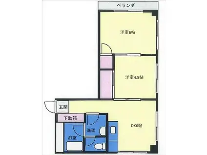 ニューフラットII(2DK/4階)の間取り写真