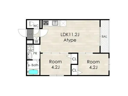 TIO寝屋川市駅(2LDK/2階)の間取り写真