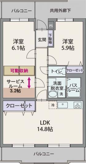 フォレスタヴィアーレ(2SLDK/2階)の間取り写真