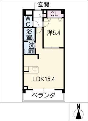 ロイヤルガーデン秋葉(1LDK/2階)の間取り写真
