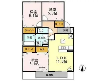 ハルブラッサムB(3LDK/1階)の間取り写真