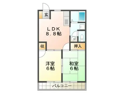 グリーンガーデン(2DK/1階)の間取り写真