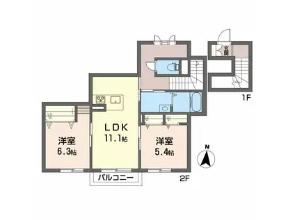 シャーメゾンモンスリール(2LDK/2階)の間取り写真