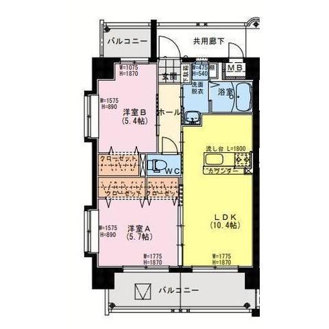 SKY DESIGNII(2LDK/4階)の間取り写真