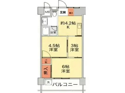 東陽町ハイホームA棟(3K/2階)の間取り写真