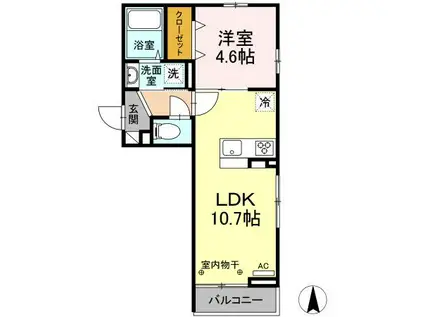 ラフィーネ・K II(1LDK/2階)の間取り写真