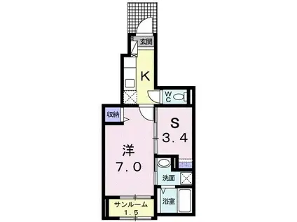 ノーブル笹崎(1SK/1階)の間取り写真