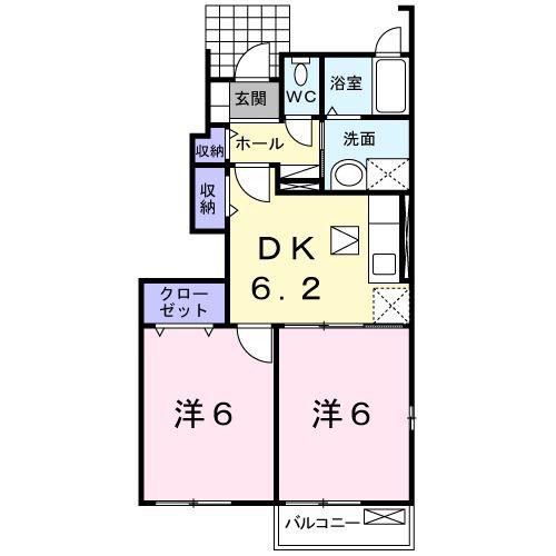 クレメントガーデンハウス A棟(2DK/1階)の間取り写真