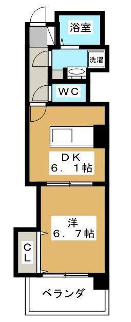 ベルビュー七条河原町(1DK/7階)の間取り写真