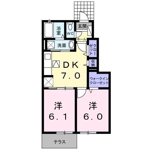 ハッピーメゾン III(2DK/1階)の間取り写真