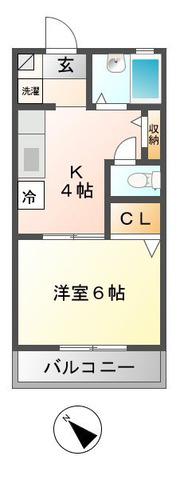 カレッジハイツF(1K/2階)の間取り写真