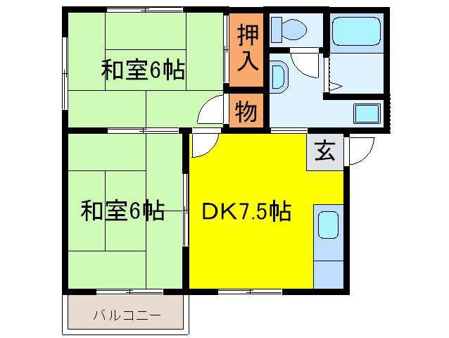 ガーデンヒルズ(2DK/2階)の間取り写真