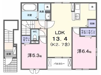 ＪＲ青梅線 中神駅 徒歩15分 2階建 築2年(2LDK/2階)の間取り写真