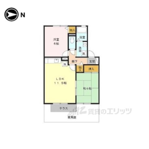 アルカディアA棟(2LDK/1階)の間取り写真